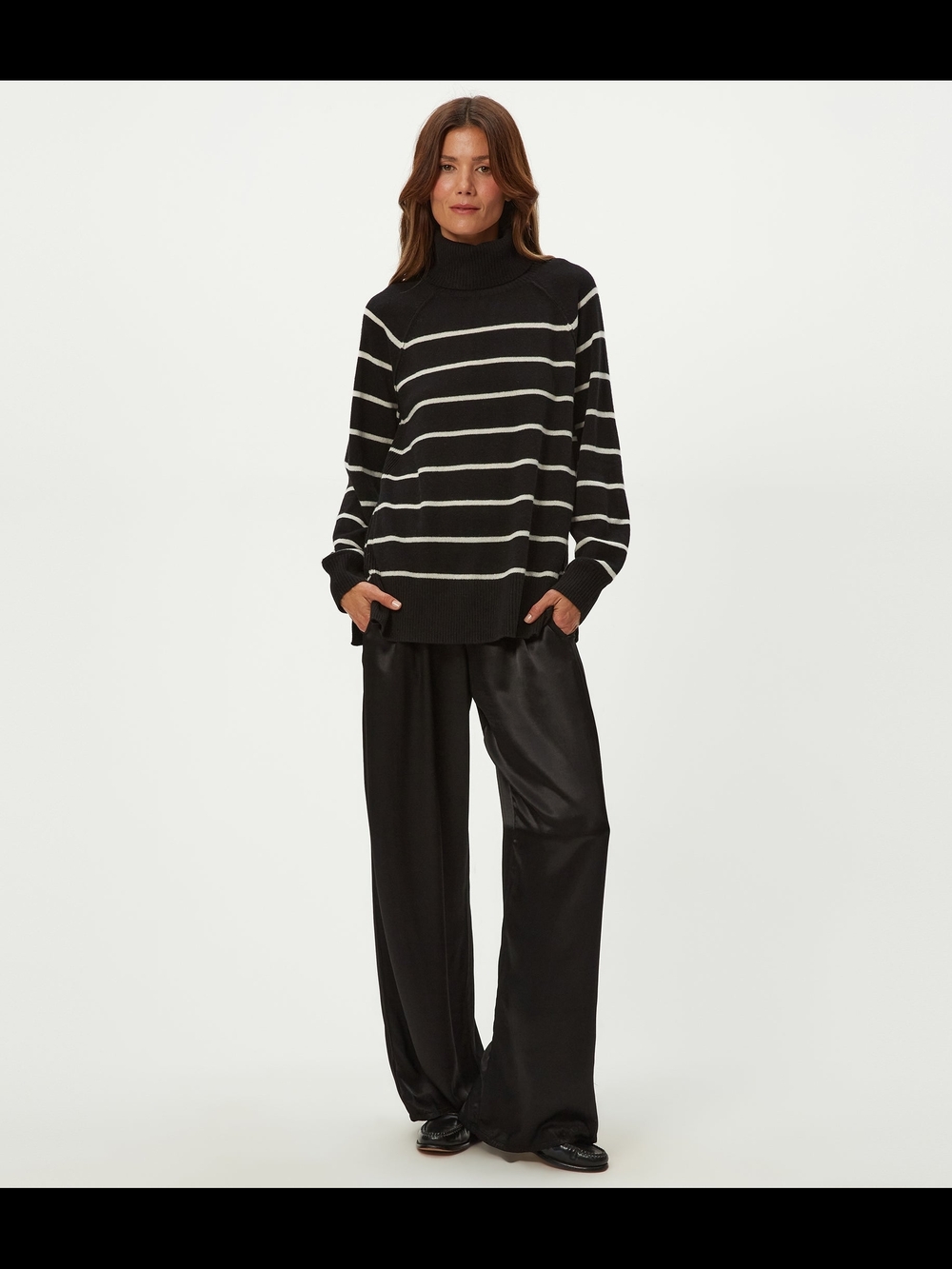Michael Stars Black and White Striped Turtleneck Sweater